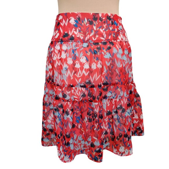 Christin Michaels Skirt Floral Tiered Mini Summer Flirty Red Blue White Size M - Picture 2 of 7